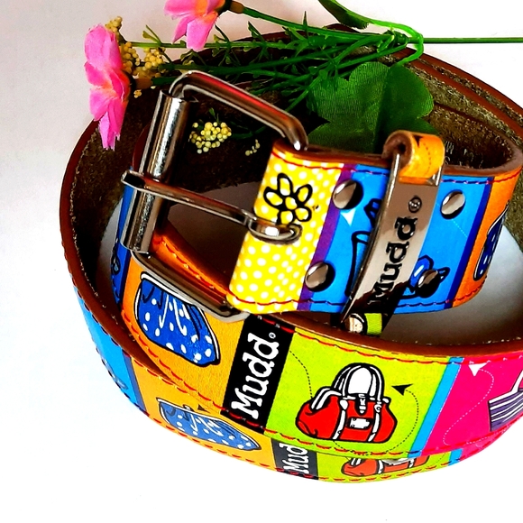 MUDD Genuine Leather Belt, Vibrant Colour Block Fashion Images - Picture 5 of 14